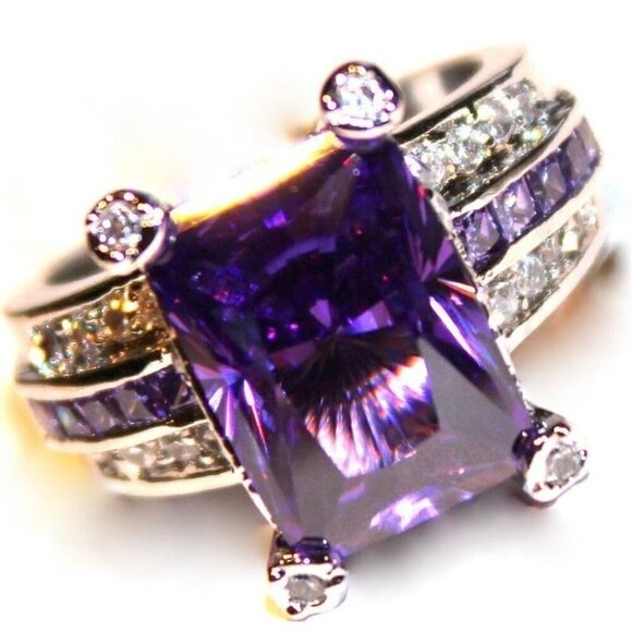 8.47 ct. Amethyst Purple Wedding Banquet Cubic Zirconia Cz Cocktail Ring 8 - Picture 3 of 6